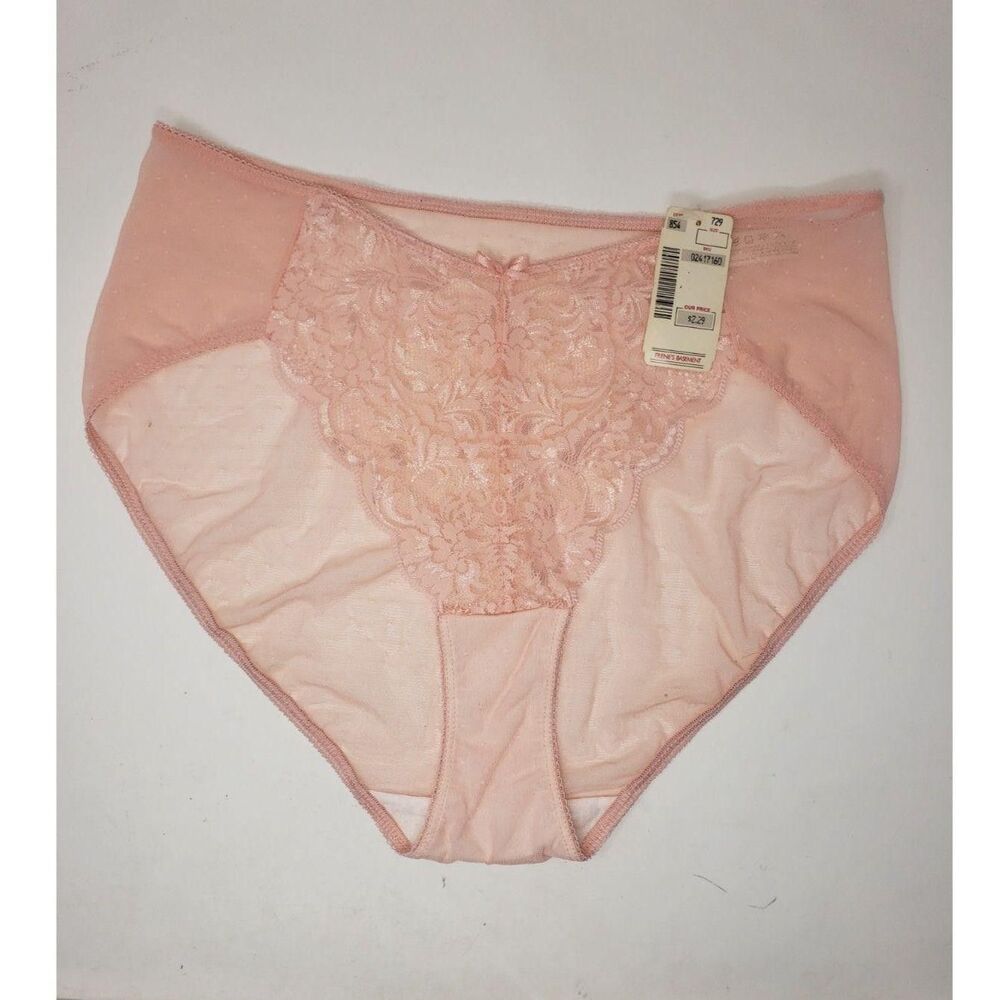 Vintage NOS Panties XL Pink High Waist Lace Sheer Full Brief Underwear USA